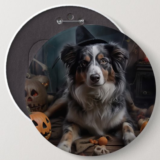 Australische herder pompoenen Halloween eng Ronde Button 6,0 Cm (Voorkant /achterkant)