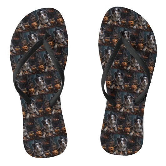 Australische herder pompoenen Halloween eng Teenslippers (Voetbed)