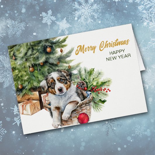 Australische herder pup rieten mand kerst