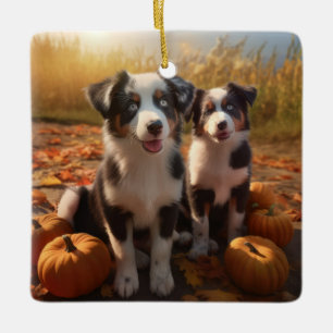 Australische Herder Puppy Herfst Delight Pompoen Keramisch Ornament