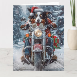 Australische herder rijden motorfiets kerst kaart