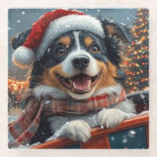 Australische Herder Roller Coaster Kerstmis Glazen Onderzetter
