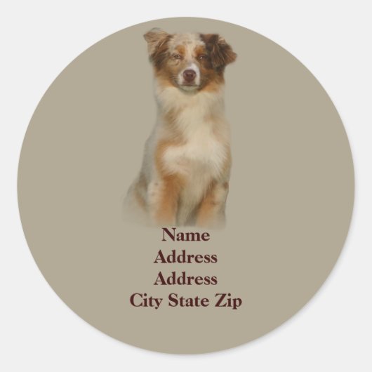 Australische herder rood adreslabel ronde sticker (Voorkant)