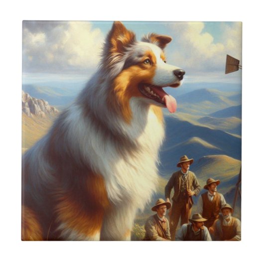 Australische herder schilderij Tegeltje (Voorkant)