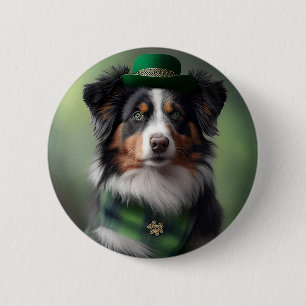 Australische herder Sint Patrick Ronde Button 5,7 Cm