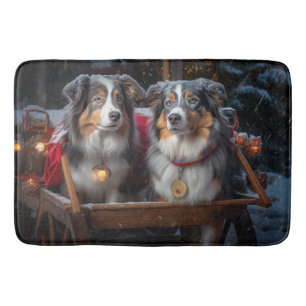 Australische herder sneeuwslee kerstdecor badmat