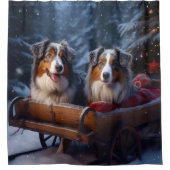 Australische herder sneeuwslee kerstdecor douchegordijn (Voorkant)