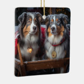 Australische herder sneeuwslee kerstdecor keramisch ornament (Rechts)