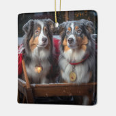 Australische herder sneeuwslee kerstdecor keramisch ornament (Links)