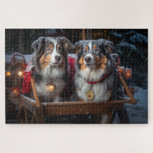 Australische herder sneeuwslee kerstdecor legpuzzel