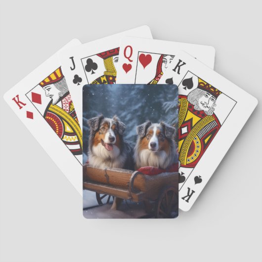 Australische herder sneeuwslee kerstdecor pokerkaarten (Achterkant)