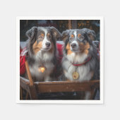 Australische herder sneeuwslee kerstdecor servet (Voorkant)