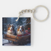 Australische herder sneeuwslee kerstdecor sleutelhanger (Achterkant)