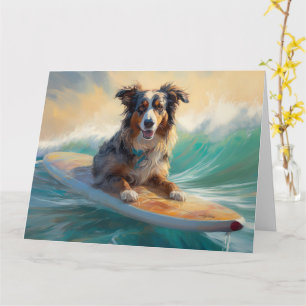 Australische herder strand surfen schilderij kaart