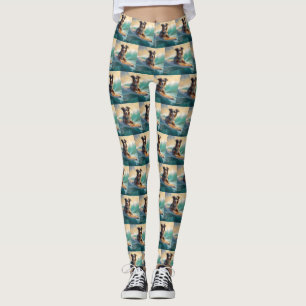 Australische herder strand surfen schilderij leggings
