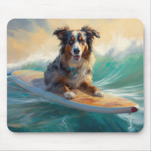 Australische herder strand surfen schilderij muismat