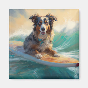 Australische Herder Strand Surfing Schilderij Magneet