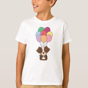 Australische herder vliegt met kleurrijke ballonne t-shirt