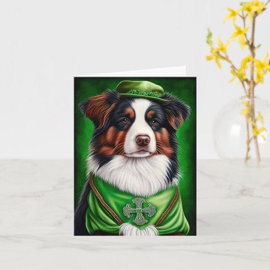 Australische herderhond in St. Patrick's Day-jurk Kaart (Gele Bloem)
