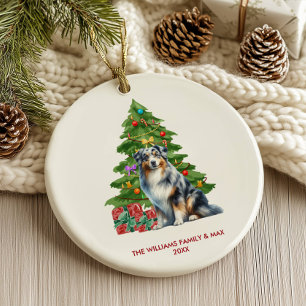 Australische Herdershond Familie Kerstmis Keramisch Ornament