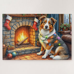 Australische Herdershond Haard met Kerstlicht Legpuzzel