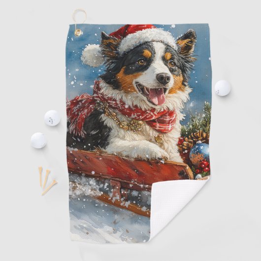 Australische herdershond in slee Kerstmis Golfhanddoek (Insitu)