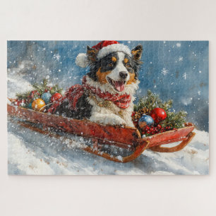 Australische herdershond in slee Kerstmis Legpuzzel
