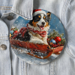 Australische herdershond in slee Kerstmis Ronde Button 6,0 Cm