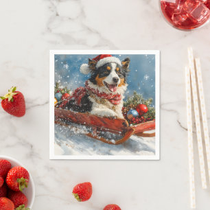 Australische herdershond in slee Kerstmis Servet