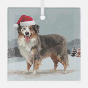 Australische Herdershond in Sneeuw Kerstmis Glas Ornament