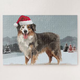 Australische herdershond in sneeuw Kerstmis Legpuzzel