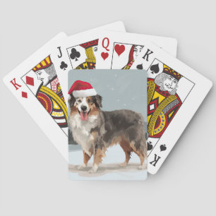 Australische herdershond in sneeuw Kerstmis Pokerkaarten