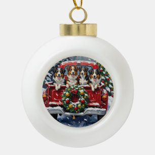 Australische Herdershond Kerst Rode Truck Vakantie Keramische Bal Ornament