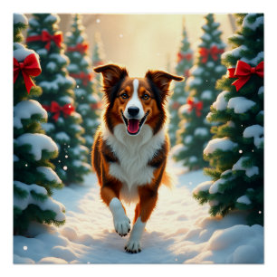 Australische Herdershond Kerstboomgaard Schilderij Perfect Poster
