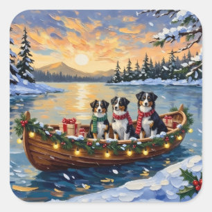 Australische Herdershond Kerstboot Vakantie Vierkante Sticker