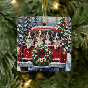 Australische Herdershond Kerstmis Rode Truck Vakan Keramisch Ornament