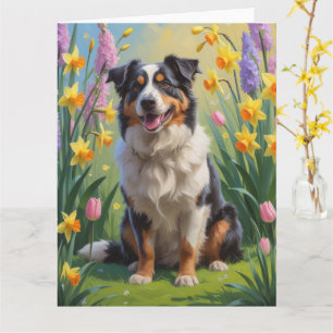 Australische Herdershond Lente Bloemen Schilderij Kaart