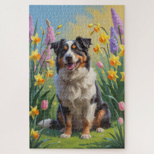 Australische Herdershond Lentebloemen Schilderij Legpuzzel