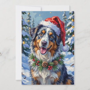 Australische Herdershond Merle Winter Kerst Kunst Feestdagenkaart