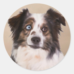 Australische Herdershond Olie Schilderij Kunst Ronde Sticker
