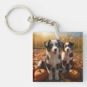 Australische Herdershond Puppy Herfst Plezier Pomp Sleutelhanger