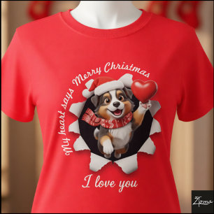 Australische Herdershond Puppy Kerstmis Hart Sjaal T-shirt