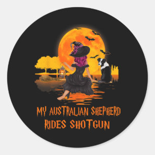 Australische Herdershond Rijdt Schot Hagel Heks En Ronde Sticker