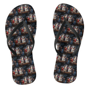 Australische Herdershond Sneeuwige Arrenslee Kerst Teenslippers