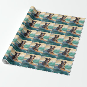 Australische Herdershond Strand Surfen Schilderen Cadeaupapier
