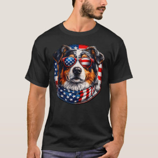 Australische herdershond zonnebril met Amerikaanse T-shirt