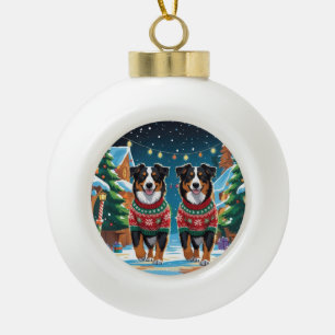 Australische Herdershonden Kerst Sneeuw Vakantie Keramische Bal Ornament