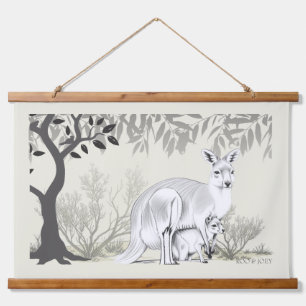 Australische kangoeroe met haar baby Joey Hangend Wandkleed