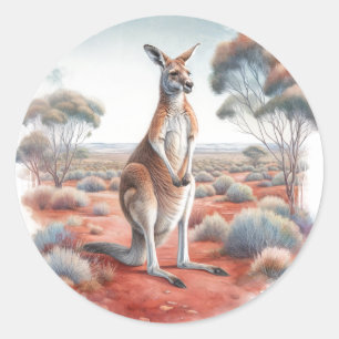 Australische kangoeroe waterverf ronde sticker