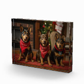 Australische Kelpie bij de open haard Kerstmis Fotoblokken (Rechts)